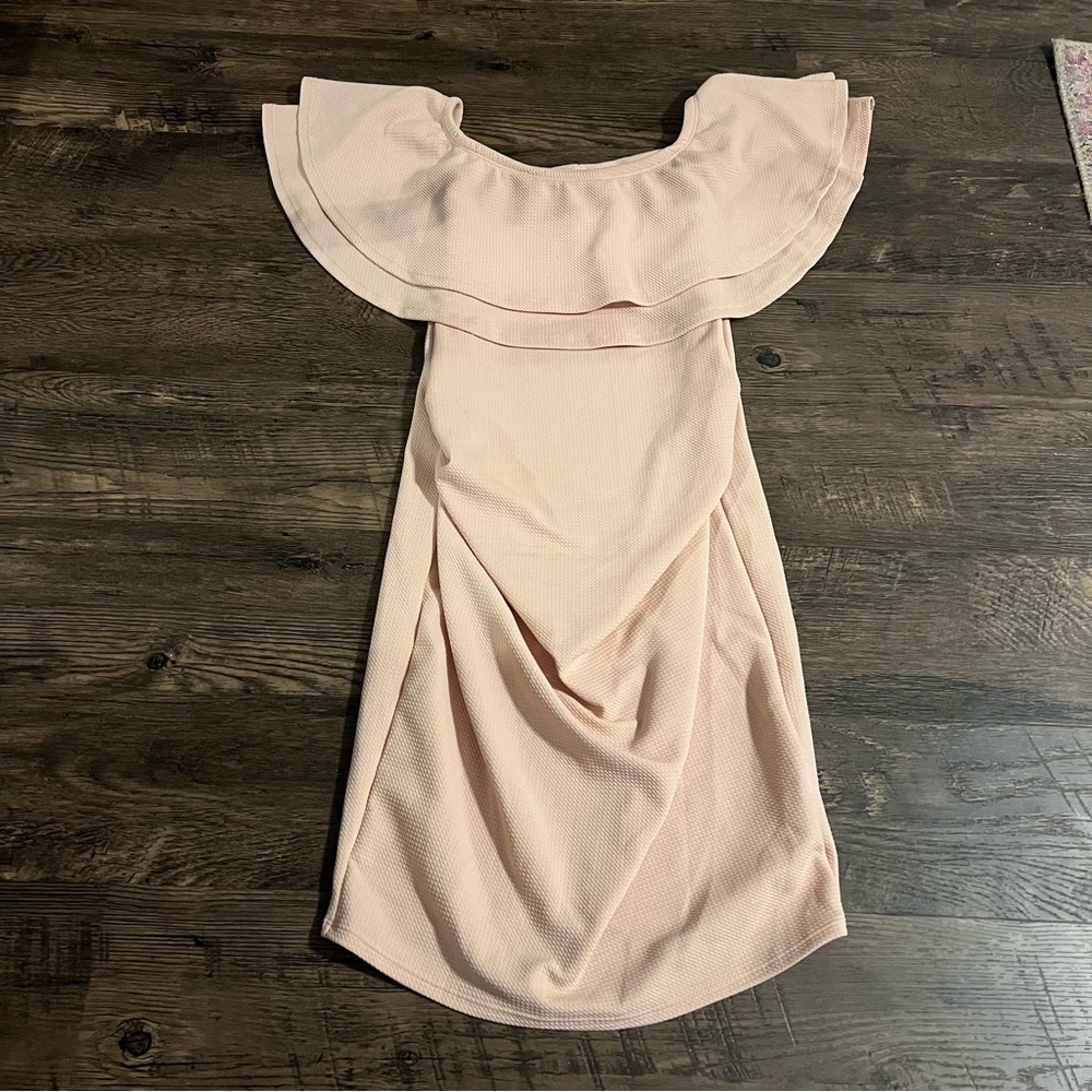 Elegant light pastel Pink Off-Shoulder Dress frilly size large hello mix